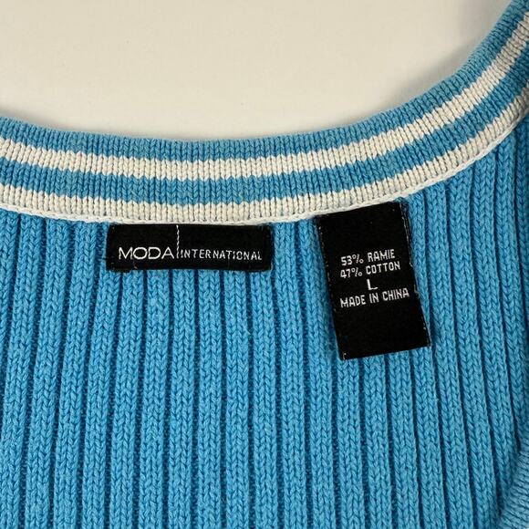 Y2K Blue Ribbed Knit Sweater Tank Top Scoop Neckline - Picture 3 of 5